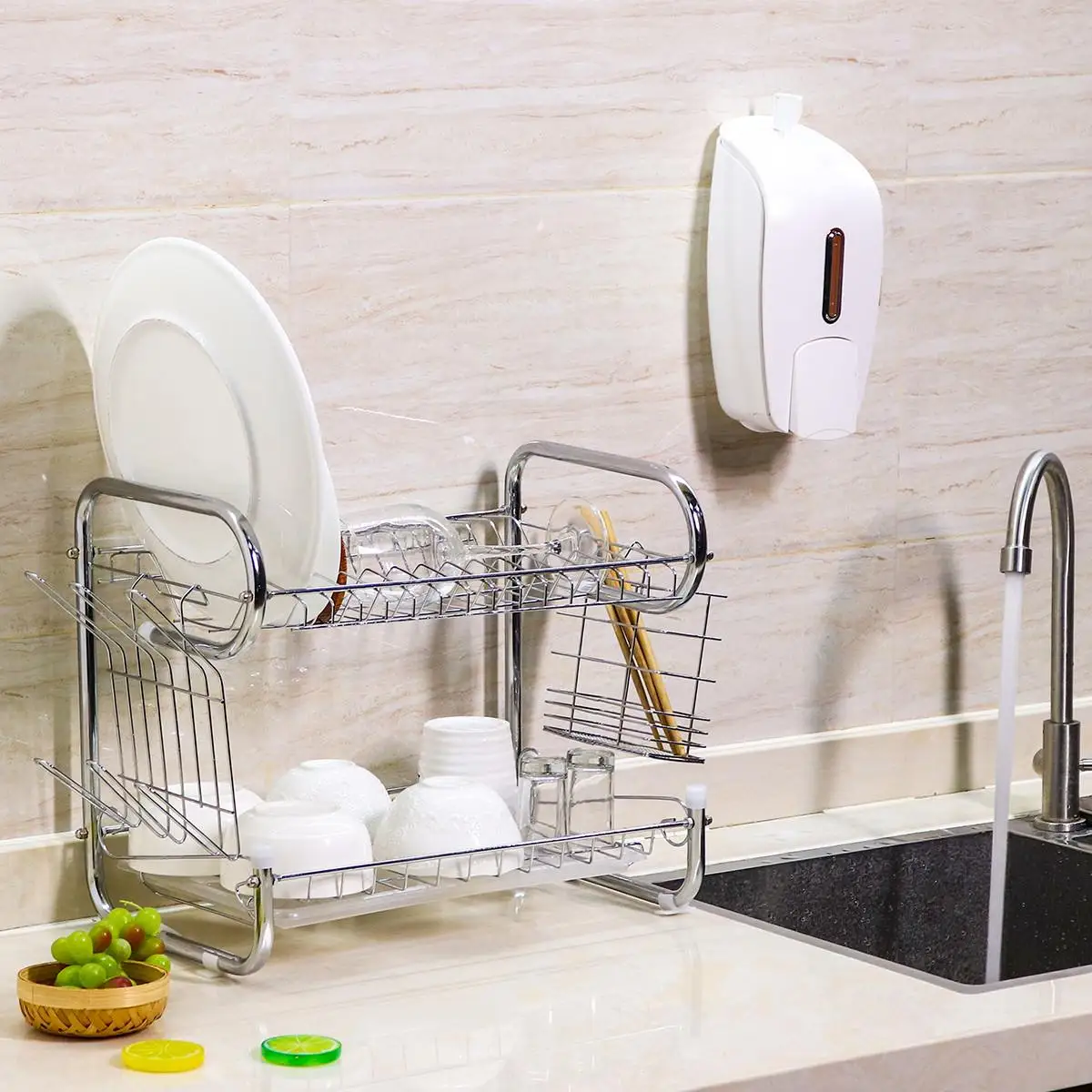 

2 Tiers Dish Drying Rack Holder Basket Stainless Steel Home Washing Great Kitchen Sink Dish Drainer Drying Rack Organizer