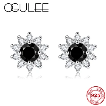 

Hot sale Clear and Black Zircon Stud Earrings Sunshine Life New 925 Sterling Silver Sunflower luxury women earrings Fine Jewelry