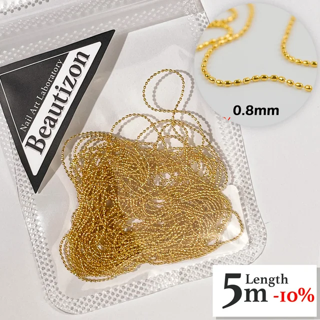 Nail Chain 0.8mm/1.0mm Rose Gold Silver Pixie Stone Decorations Accessory Metal Steel Ball Chain Nail Art Jewelry Gold (0.8mm)