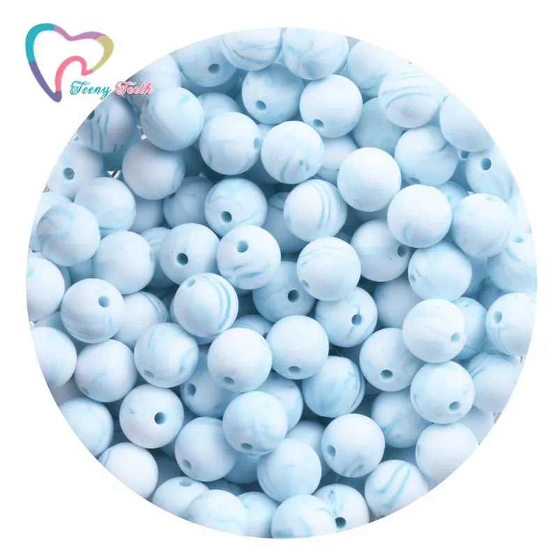 Marble Teal 24 цвета 10 шт круглые 15 мм Силиконовые перла Бусины Пищевой класс Детские Силиконовые Бусины Детские DIY Соска-Ниблер цепи аксессуары - Цвет: Marble Teal