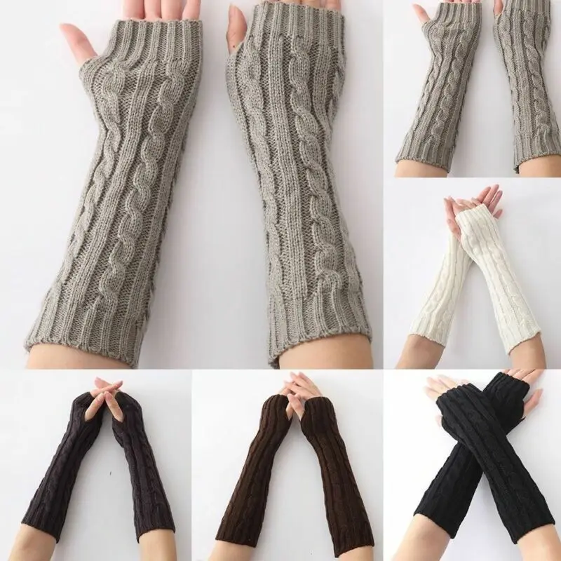 Женские зимние вязаные длинные перчатки, варежки без пальцев, грелка для рук, новые