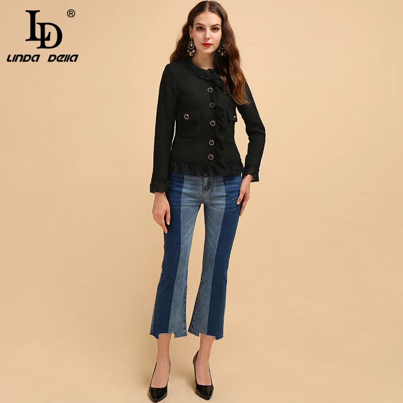 LD LINDA DELLA новые модные Подиумные осенние черные куртки женские с длинным рукавом