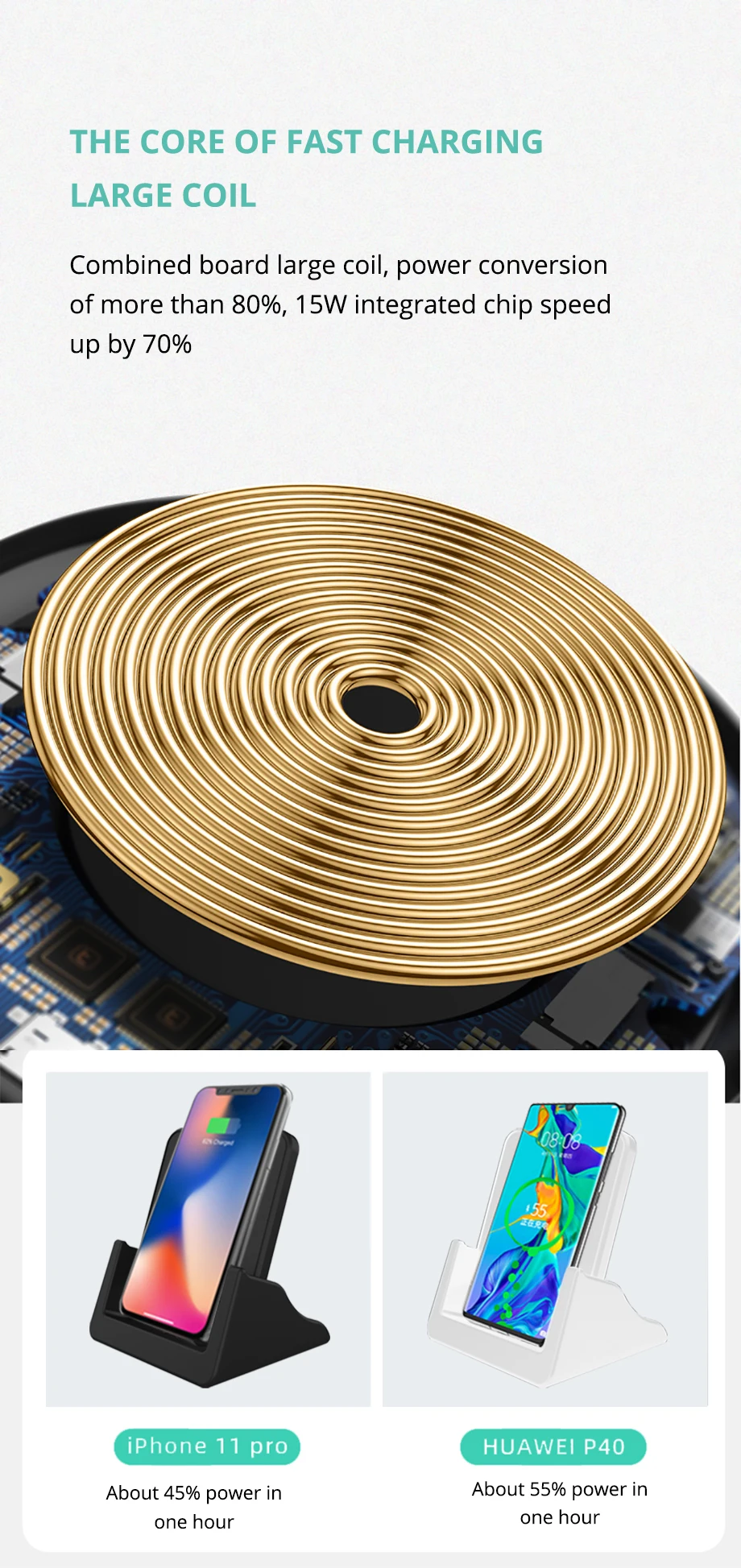 Bonola 10W Qi Wireless Charger RIntelligent Recognition Fast Wireless Charging Stand Pad for XiaomiHuaweiSamsungiPhone Holder (3)