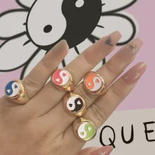 Apenas sinta 2020 anéis de metal da cor do ouro coreano bonito esmalte margarida tulipa coração yin e yang anéis escolha maravilhosa para jóias femininas