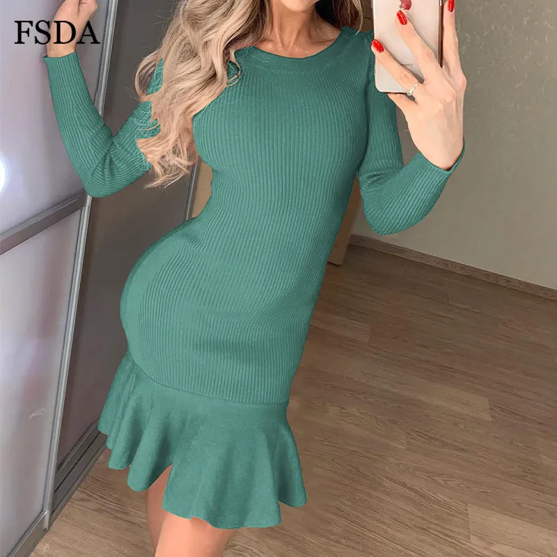 Женское платье с оборками FSDA повседневное теплое винтажное трапециевидной формы