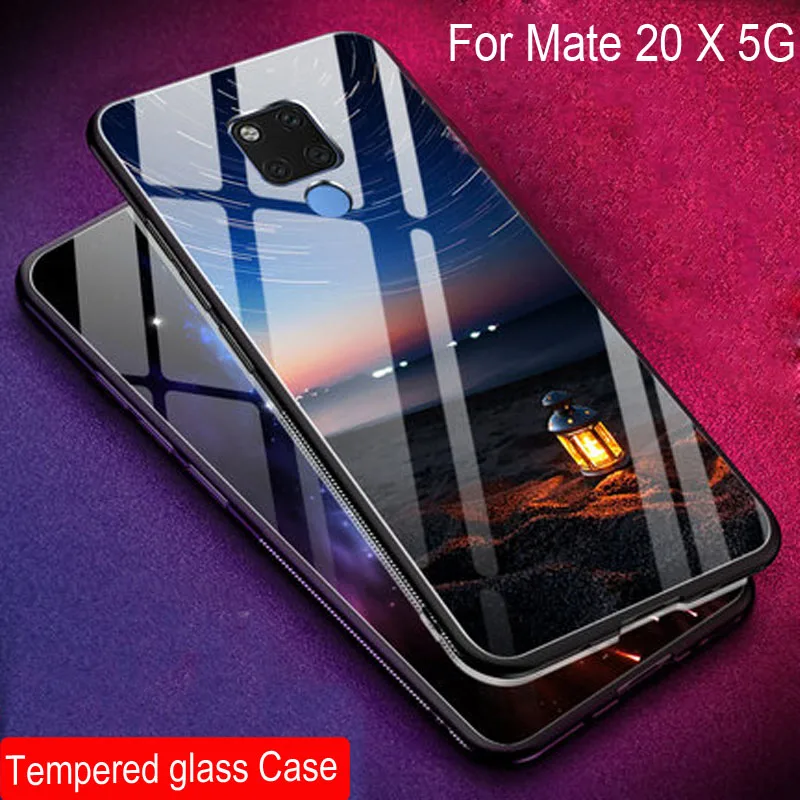 Custodia In Vetro Temperato Per Huawei Mate 20X5G Cover Posteriore Morbida In Silicone Per Huawei Mate 20X 5G Custodie Per Telefoni Con Motivo Stellat