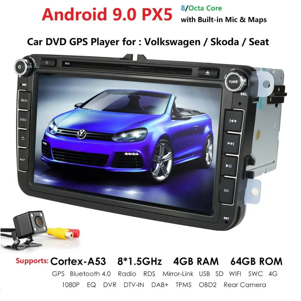Best Hot Sale DSP IPS 2din Android 9.0 4GB 64GB Car Dvd Player Stereo Radio Gps For VW Volkswagen Passat Golf Polo Cc JettaSkoda Seat 5