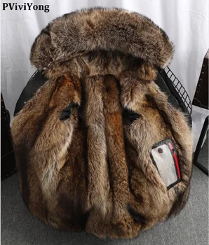 

PViviYong 2019 winter high quality real fur coat , raccoon collars Americas raccoon liner real fur jacket men parka