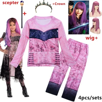 

Descendants 3 Halloween Costume for Kids Mal Bertha Cosplay Fantasia Clothing Girl Casual Home Wear Pajama Set+Wig+Crown+Scepter