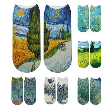 

New 3D Printed Van Gogh Oil Painting Pattern Socks Flowers Pastoral Starry Sky Funny Art Women Happy Colorful Low Ankle Socks