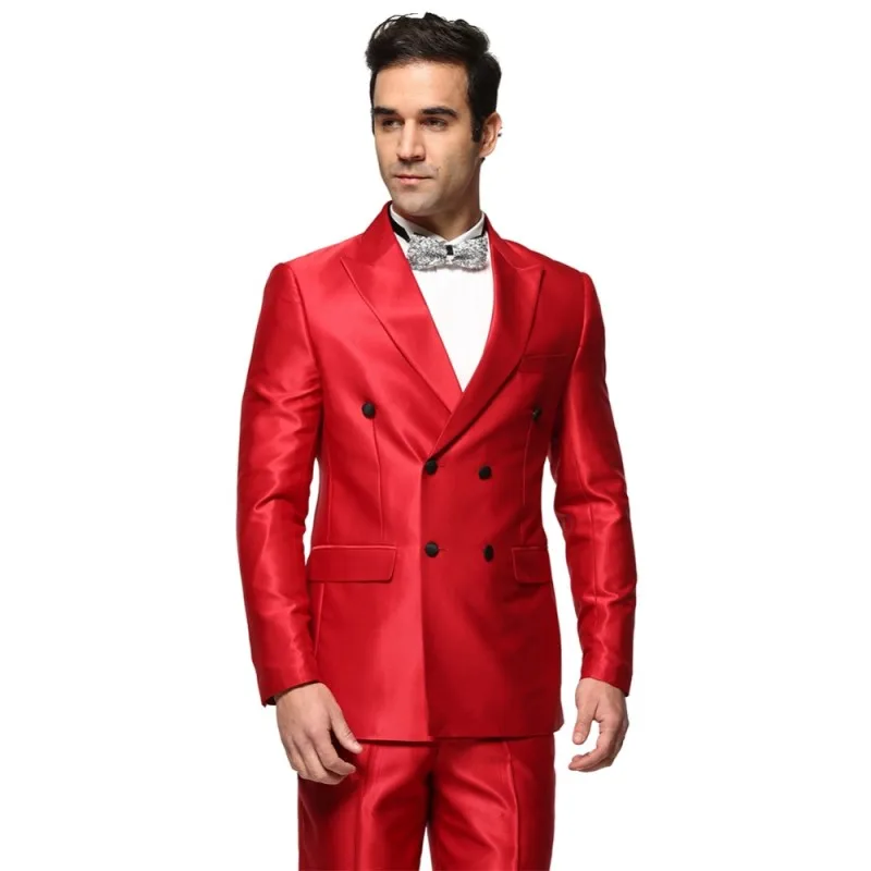

Mens 2018 Wedding Suits New Style Solid Color Shiny Red Personality Men Suit Slim Fit Dress Plus Size Formal Occasion