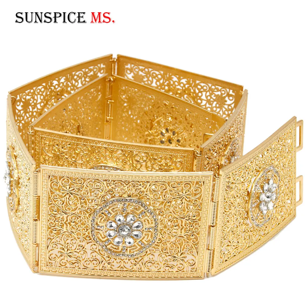 SUNSPICE-MS Maroc женский Caftan свадебный пояс металлический Хрустальный Пояс Большой размер поясная цепочка пояс с позолотой Свадебные украшения