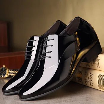 

increased inner leather leather breathable patent leather pointed point British formal bright leather wedding shoes 8cm