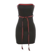 autumn new fashion sexy mature casual elegant women's one-shoulder contrast color belt backless solid color dress
