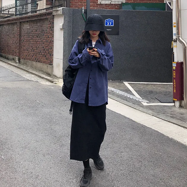 Herfst En Winter Koreaanse Stijl Retro Corduroy Dikke Shirt Jas + Hoge Taille Afslanken Gebreide Rok Twee- delige Set Vrouwen