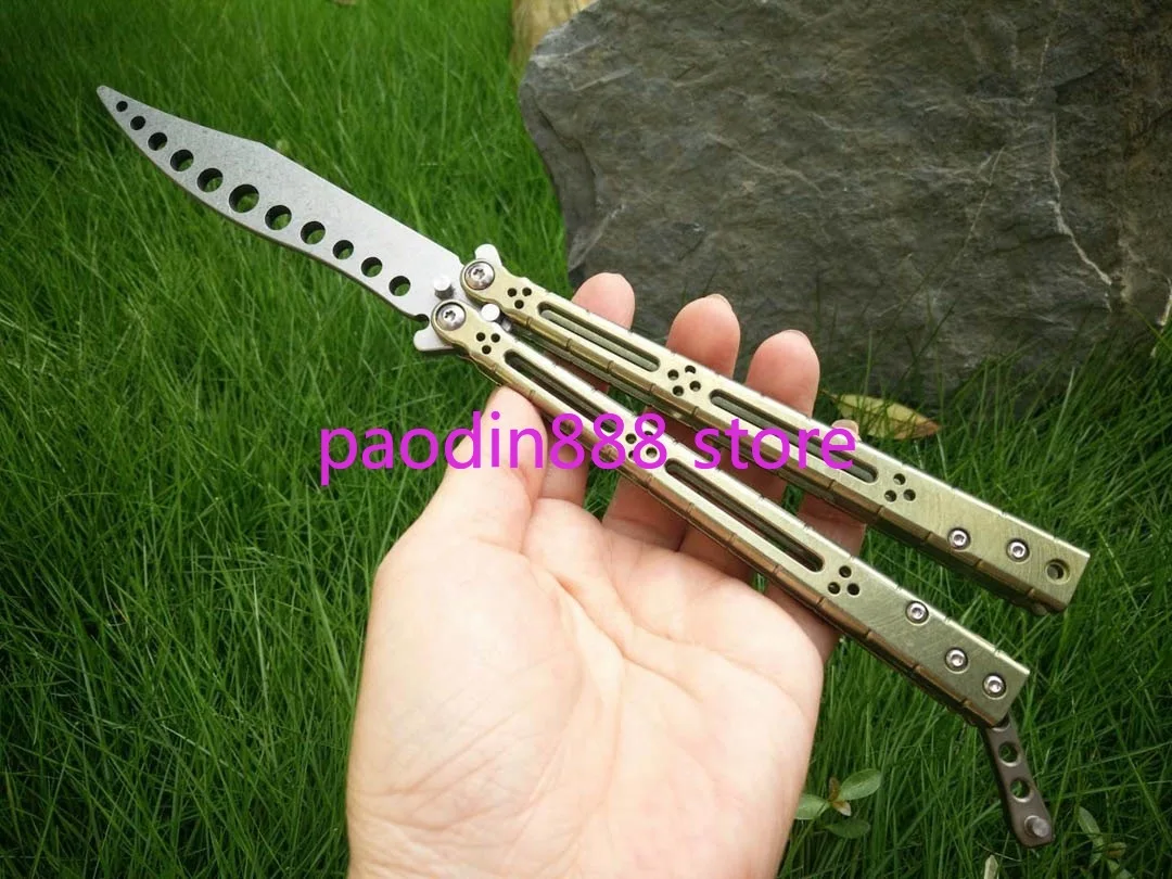 4Colors The One Basilisk HOM Butterfly Trainer Jilt Knife D2 Blade Titanium Handle Bushing System EDC Pocket Free-swinging knife |