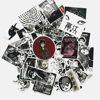 

10/21/56Pcs Luggage Trolley Laptop Sticker Doodle Sticker Horror Comic Fujiang Black and White Thriller Horror Style Toy Sticker