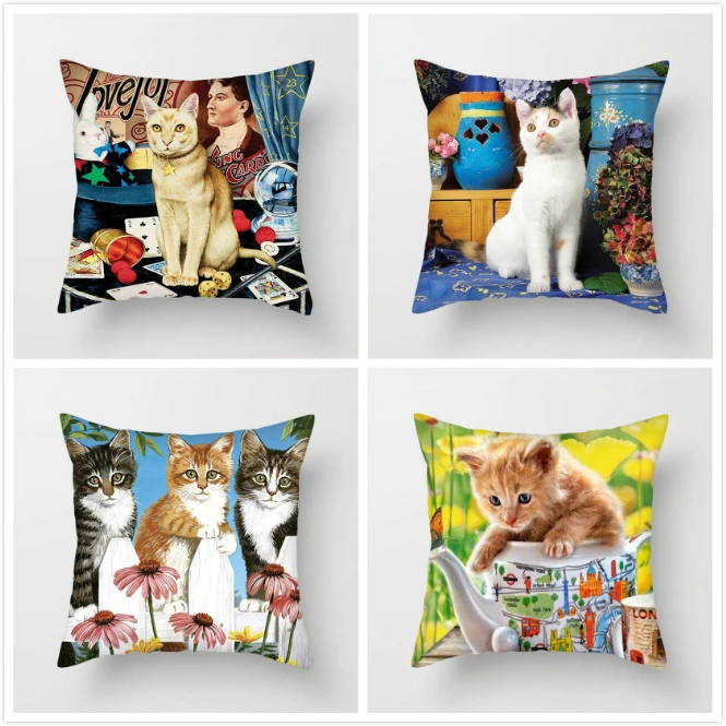 

TTLIFE Cute Cat Throw Pillows Cushion Cover Animal Printed Cushion Cover Pillow Cover Decorative Pillows for Sofa Car