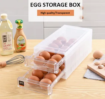 

24 Grids Double Layer Drawer Kitchen Egg Storage Box Refrigerator Anti-Collision Tray Container Accessories Supplies Cases