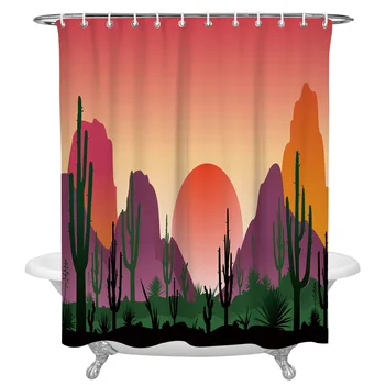 

Cactus Desert Mountain Sunset Shower Curtain Home Decoration Bathroom Item Bathroom Waterproof Shower Curtain