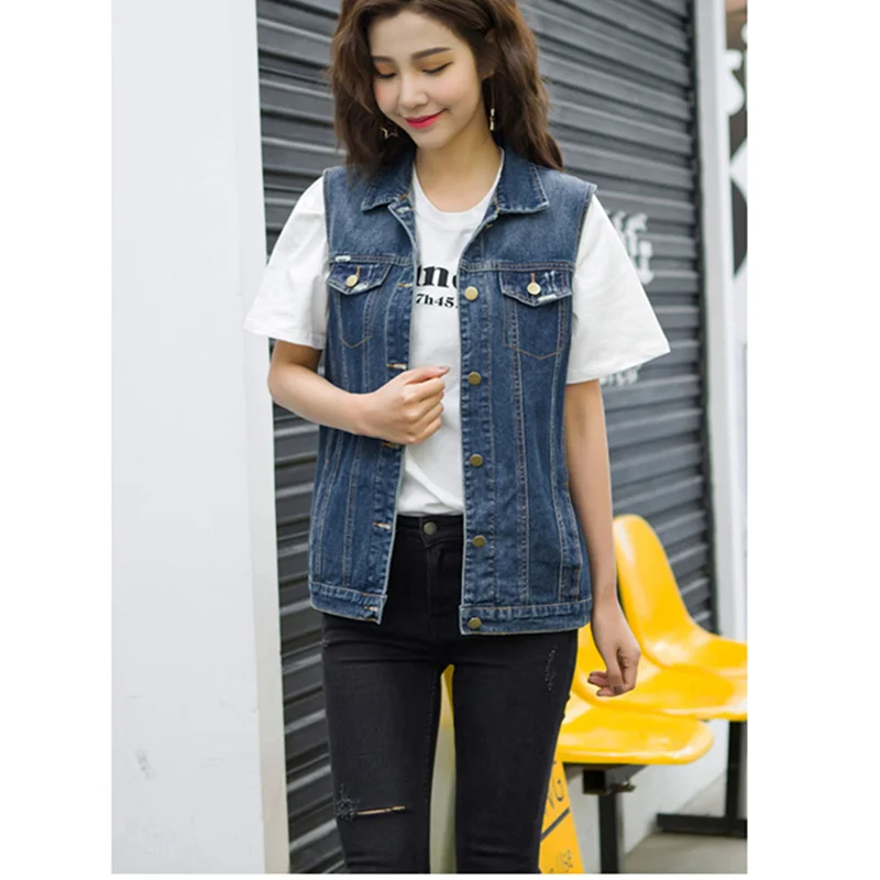 2020 Plus Size 5XL Women Summer Autumn Korean Short Cowboy Vest Stretch Denim Thin Light Blue Jeans | Женская одежда