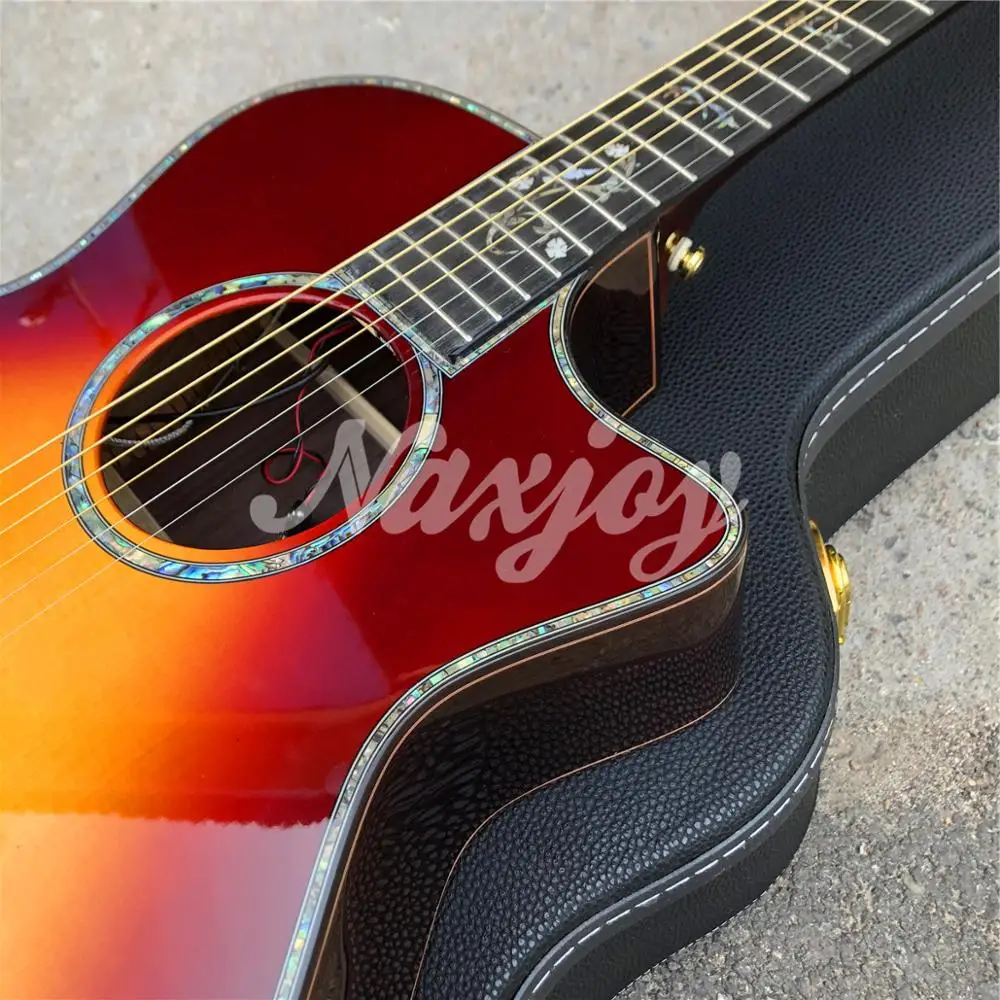 Акустическая гитара Abalone Sunset 916, гриф из черного дерева, электрогитара ra acustica, топ из твердой ели