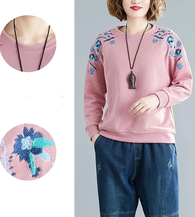 Autumn New Chinese Style Thickened Pullover Sweater Embroidery Cotton Loose Casual Tops Casual High Quality Warm Winter TA2167