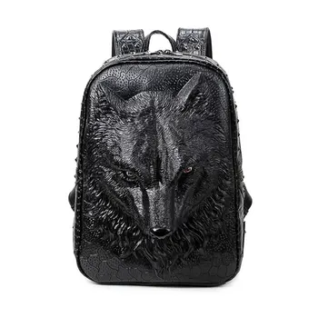 

New Style 3D Animal Backpack Wolf Head Waterproof Shockproof Computer Bag Fashion PU Student Backpack