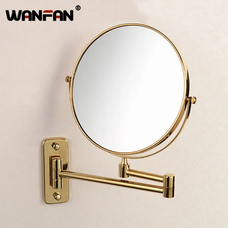 WANFAN зеркала для ванной 8 дюймов ванная комната складной латунный бритье Макияж Зеркало Золотой Круглый с креплением на стене база 3x увеличительное зеркало 1208K