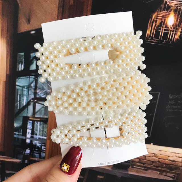 Pearl Barrettes Beaded Geometric Women Hair Clip Hairgrips Hair Accessories Girls Jewelry Fashion Hair Pins