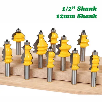 

10pc/set 12mm 1/2" Shank Milling Cutter Architectural Molding Router Bits Casing Base CNC Line Woodworking Face Mill MC03061