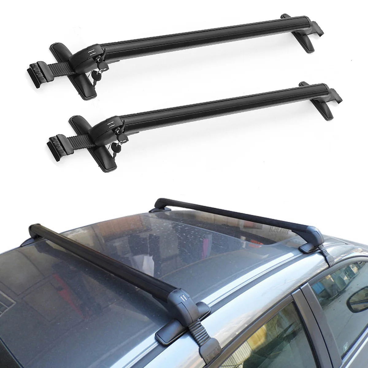 

Hot New 2pcs Universal Car Roof Cross Bar Anti-theft Lockable Bars Roof Racks with Keys For Cars Max Load 165Lb 110-115 cm