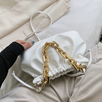 

Gold Chain PU Leather Crossbody Bags For Women 2020 Summer New Small Cloud Shoulder Handbags Female Solid Color Cross Body Bag