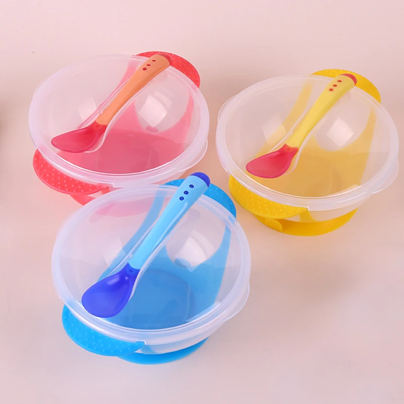 

Temperature Sensing Feeding Spoon Child Tableware Food Bowl Learning Dishes Service Plate/Tray Suction Cup Baby Dinnerware Set