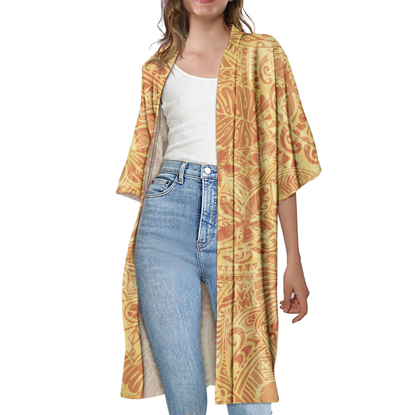 

OEM Hot sale women's cardigan and kimono jacket Polynesian traditional tribal style ladies casual robe loose top coat