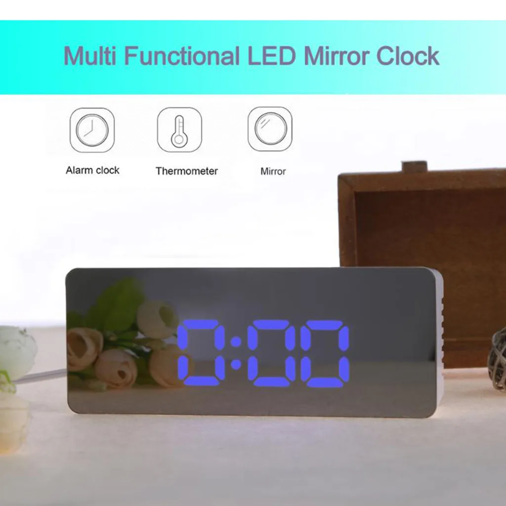 Multi Functional Digital LED Mirror Clock Alarm Night Lights Thermometer For Home Living Room Decoration