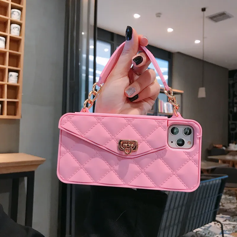 Wallet Handbag Crossbody Case For iPhone 13 12 Mini 11 Pro Xs Max XR 6 8 7 Plus Card Slot Purse Silicone Cover with Strap Chain iphone 13 mini case clear