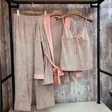 Новинка, осенняя и зимняя женская Фланелевая пижама, толстый Комплект из трех предметов, теплая одежда для сна с длинным рукавом, одежда для отдыха, бархатная одежда для сна