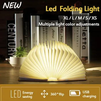 

S/M/L Portable 360° LED Book Night Light Wooden 5V 2000mAh USB Rechargeable Foldable Desk Table Lamp Home Decoration 3 Color