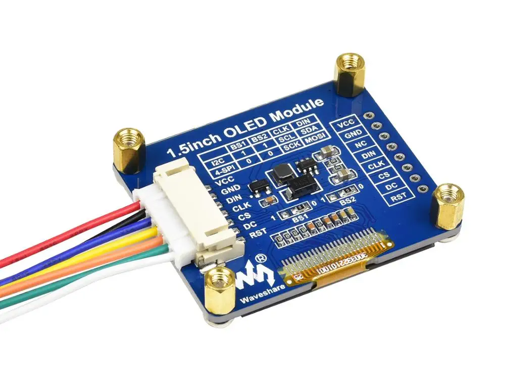 Модуль Waveshare с OLED дисплеем 1 5 дюйма 128x128 пикселей 16 бит совместимый SPI / I2C Raspberry Pi