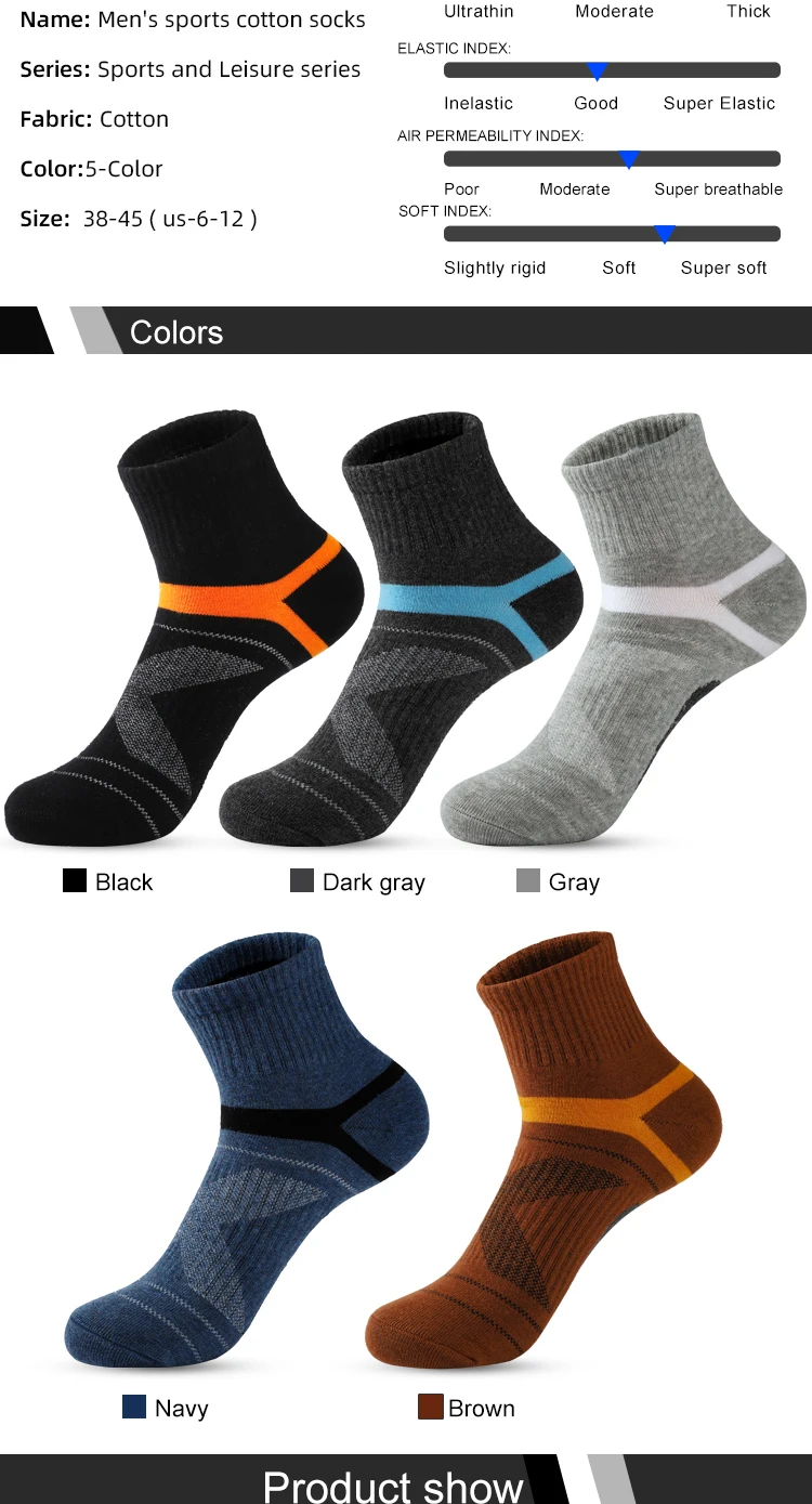 High Quality 5 Pairs Lot Men's Cotton Socks Black Sports Socks Casual Run Summer Socks Men Breathable Male Sock Sokken Size38-43