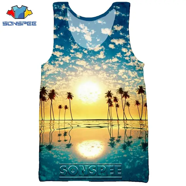 SONSPEE 3D Print Palm Tree Summer Beach Sea Men's Tank Tops Casual Fitness Bodybuilding Gym Muscle Men Sleeveless Vest Shirt 21