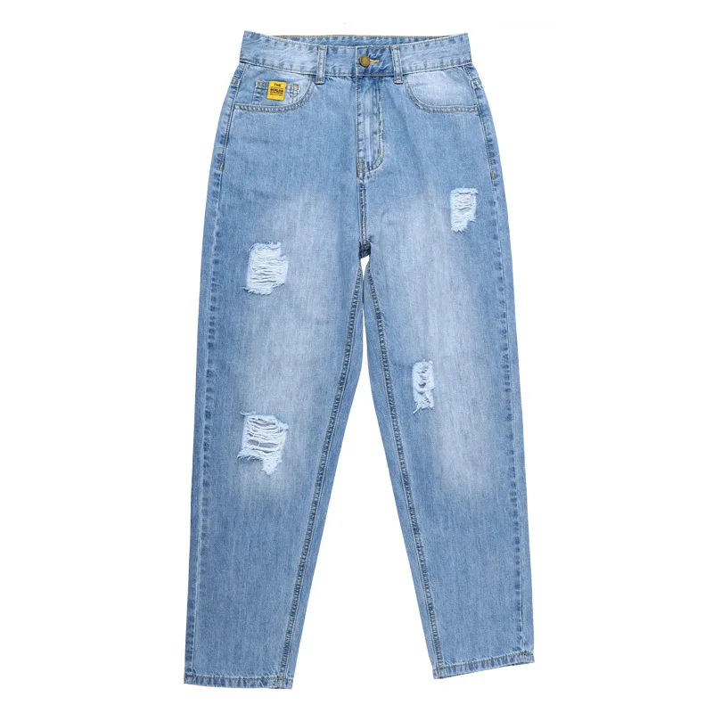Currently Available Summer New Style High-waisted Slimming OLdPAPA Pants Loose-Fit Straight-Cut Ripped Jeans with Holes Jea