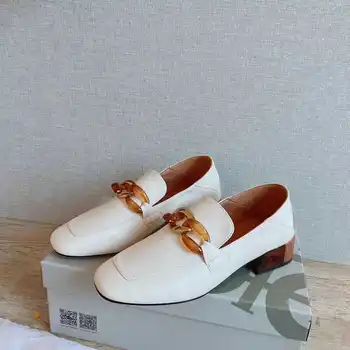 

small heels Wood root small shoes chain single shoes milk shoes
