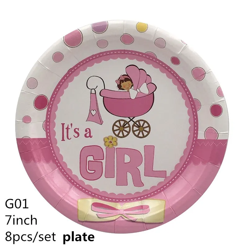 plate G01 Украшение для детского душа DIY скатерть, бумажная тарелка, чашка, посуда для маленьких мальчиков и девочек, на день рождения, пол, открытые вечерние принадлежности для малышей - Цвет: plate G01