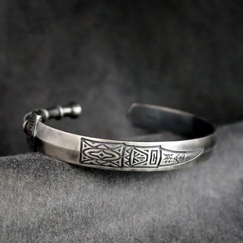 RetroSen Design Silver Bracelet Men Personality Chinese Style Retro Touching Gold Symbols Sword Evil Guarding Lucky Handmade | Украшения и