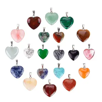 

20 Pcs/Set Heart Shape Stone Pendants Chakra Beads Crystal 2 Different Sizes