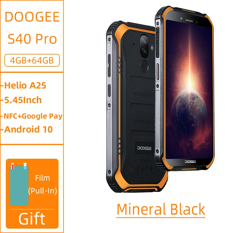 Smartphone DOOGEE S40 Pro Android 10 IP68/IP69K 4GB RAM 64GB ROM Rugged Mobile Phone Waterproof Octa Core 4650mAh Cellphones infinix new infinix