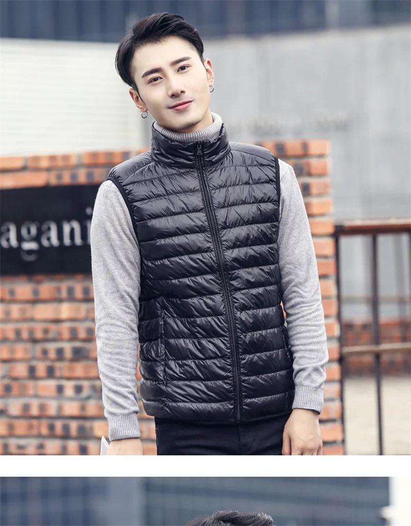 Men Vest Down Coat Sleeveless Ultra Light Male Jacket Gilet Lightweight Windproof Warm Waistcoat Portable Windproof Parka