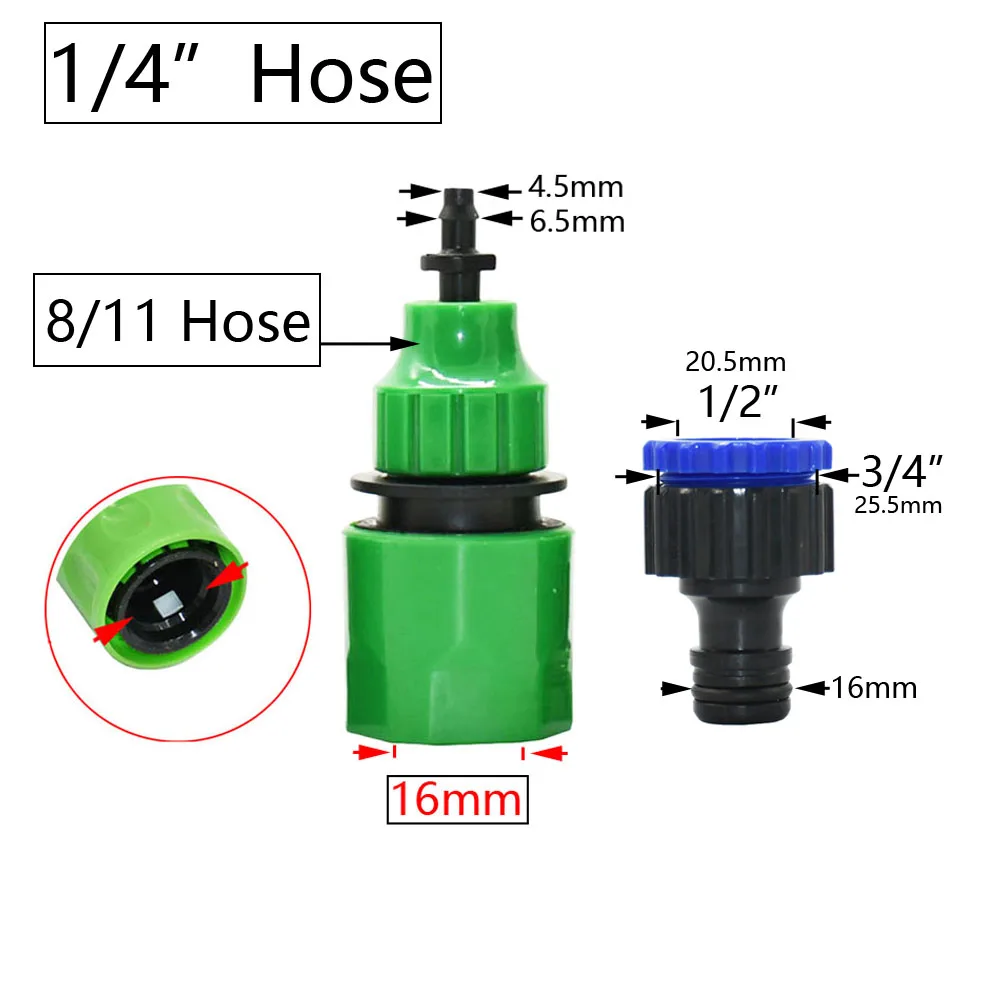 Garden Quick Coupling Adapter with 1/4 (ID 4mm) or 3/8 inch (8mm) Barbed Connector for Irrigation Garden Watering Greenhouse 3